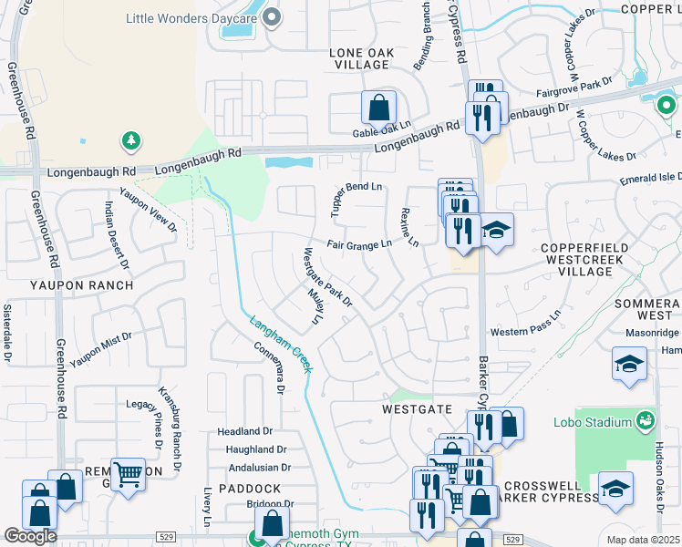 map of restaurants, bars, coffee shops, grocery stores, and more near 18202 Doral Rock Court in Cypress