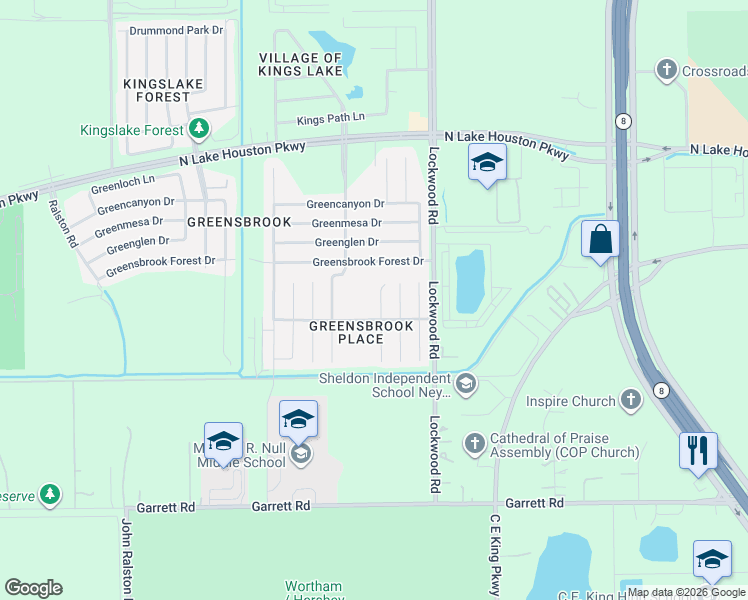 map of restaurants, bars, coffee shops, grocery stores, and more near 11719 Cabot Hill Street in Houston