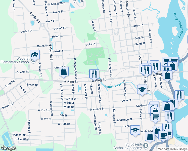 map of restaurants, bars, coffee shops, grocery stores, and more near 664 Cathedral Place in Saint Augustine