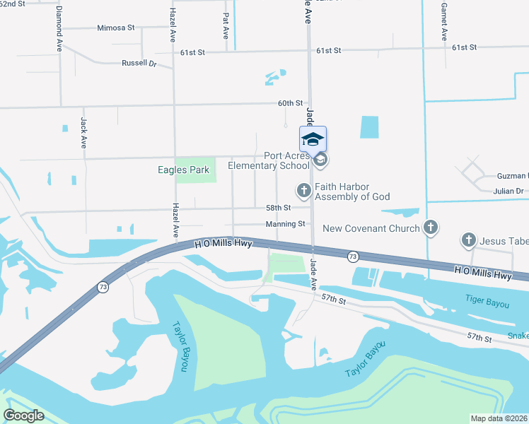 map of restaurants, bars, coffee shops, grocery stores, and more near 2860 58th Street in Port Arthur