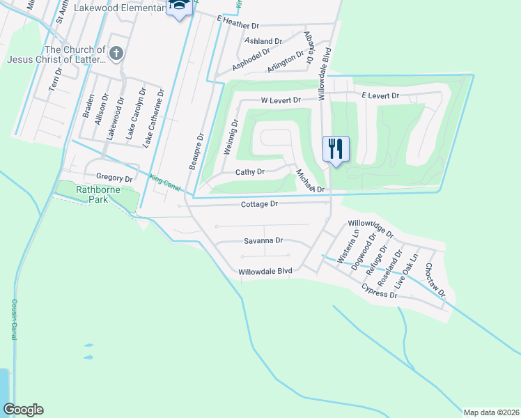 map of restaurants, bars, coffee shops, grocery stores, and more near 127 Cottage Drive in Luling