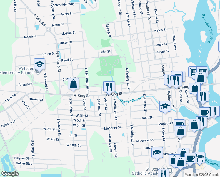 map of restaurants, bars, coffee shops, grocery stores, and more near 664 Cathedral Place in St. Augustine