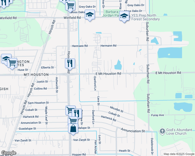 map of restaurants, bars, coffee shops, grocery stores, and more near 11622 Danford Lane in Houston