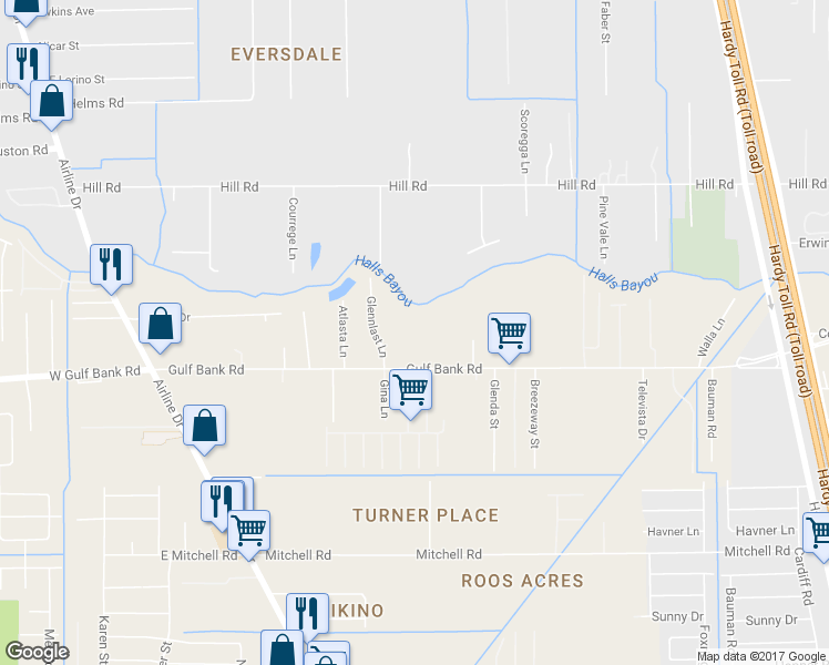 map of restaurants, bars, coffee shops, grocery stores, and more near 515 Gulf Bank Road in Houston