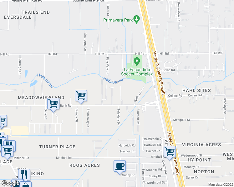 map of restaurants, bars, coffee shops, grocery stores, and more near 917 Gulf Bank Road in Houston