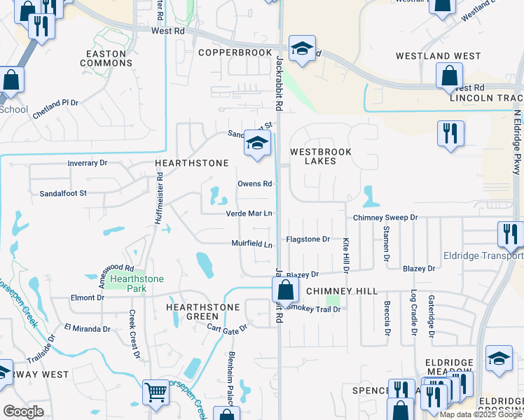 map of restaurants, bars, coffee shops, grocery stores, and more near 14119 Verde Mar Lane in Houston