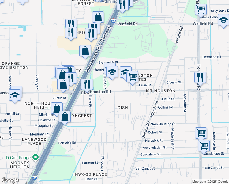 map of restaurants, bars, coffee shops, grocery stores, and more near 14702 Westway in Houston