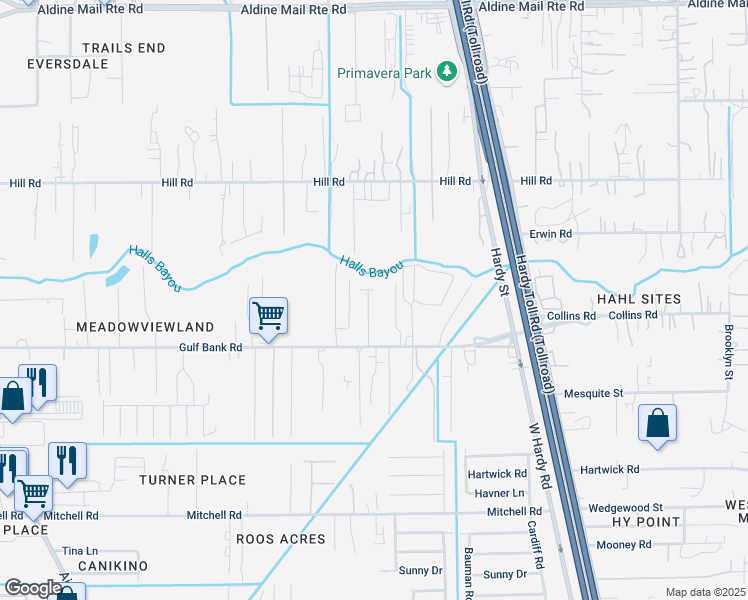 map of restaurants, bars, coffee shops, grocery stores, and more near 917 Gulf Bank Road in Houston