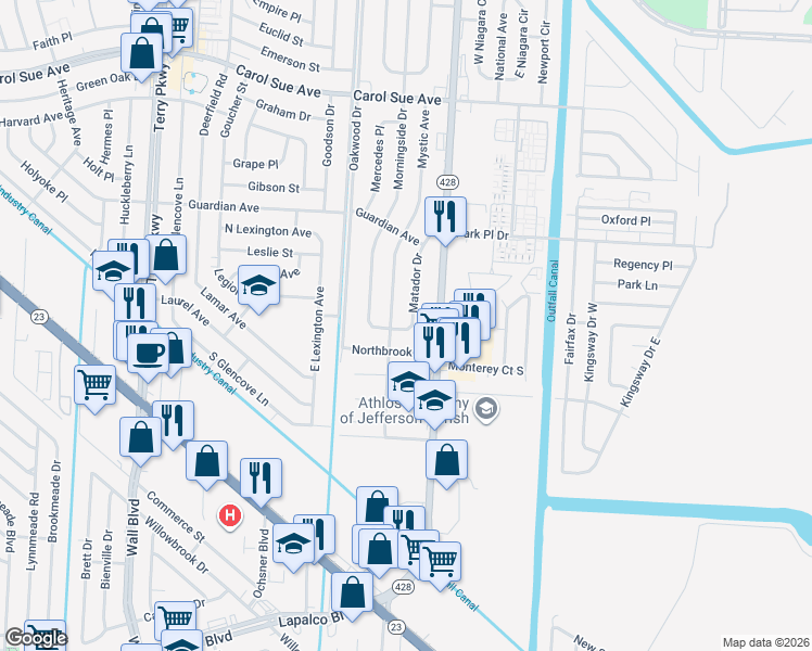 map of restaurants, bars, coffee shops, grocery stores, and more near 849 Mystic Avenue in Terrytown