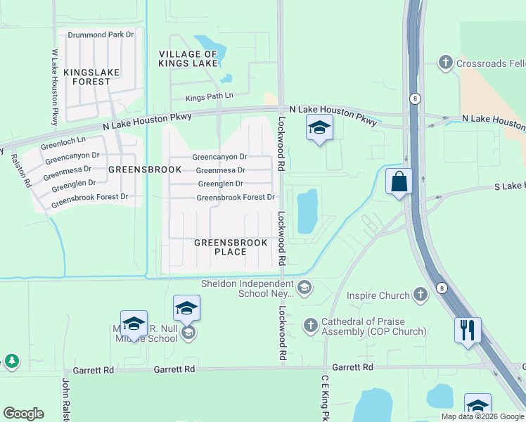 map of restaurants, bars, coffee shops, grocery stores, and more near 12522 Greensbrook Forest Drive in Houston