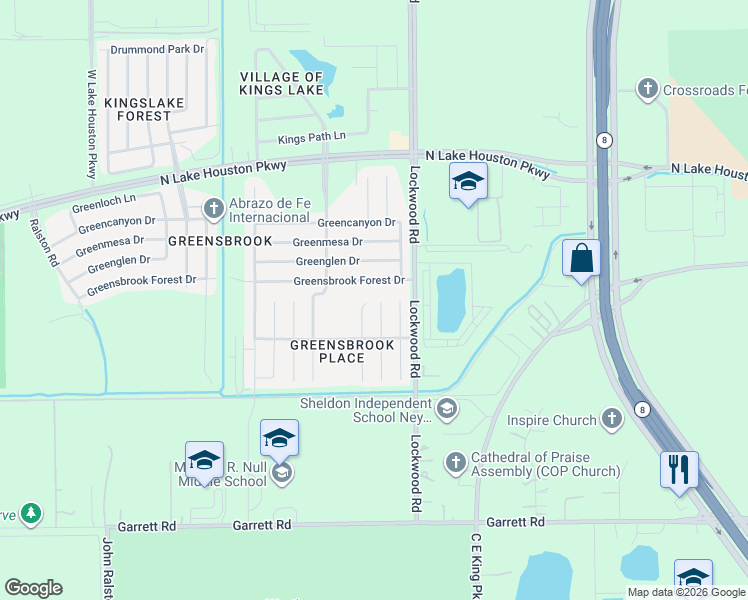 map of restaurants, bars, coffee shops, grocery stores, and more near 12522 Greensbrook Forest Drive in Houston