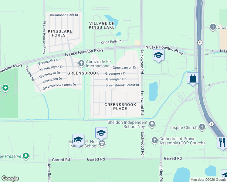 map of restaurants, bars, coffee shops, grocery stores, and more near 12318 Greensbrook Forest Drive in Houston