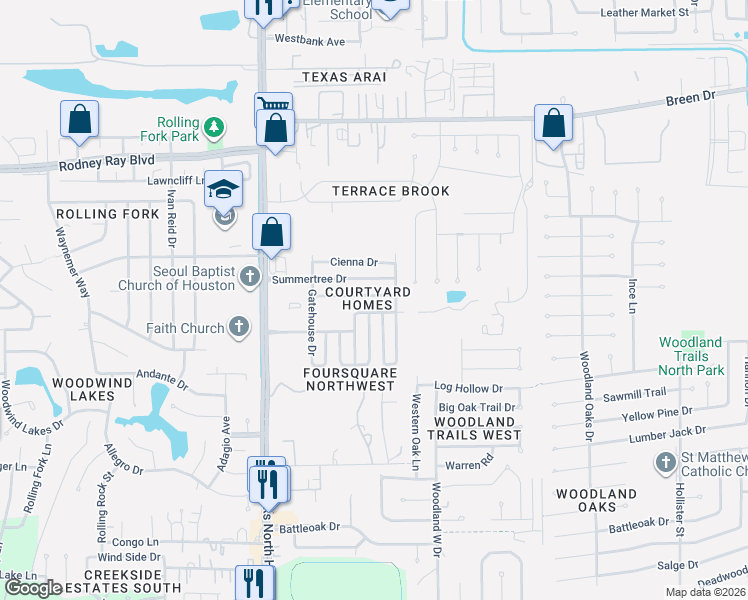 map of restaurants, bars, coffee shops, grocery stores, and more near 8219 Summertree Drive in Houston