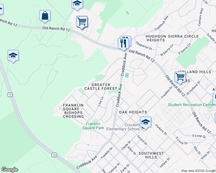 map of restaurants, bars, coffee shops, grocery stores, and more near 1828 Pearce Court in San Marcos