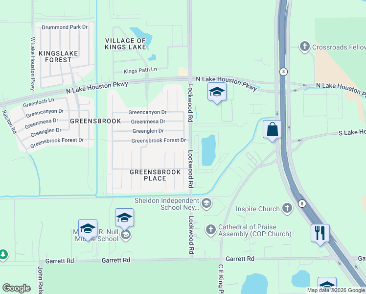 map of restaurants, bars, coffee shops, grocery stores, and more near 12522 Greensbrook Forest Drive in Houston