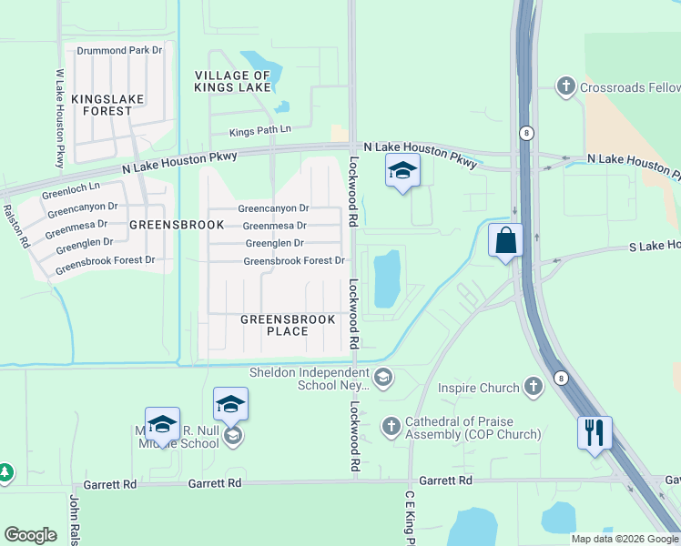map of restaurants, bars, coffee shops, grocery stores, and more near 12522 Greensbrook Forest Drive in Houston