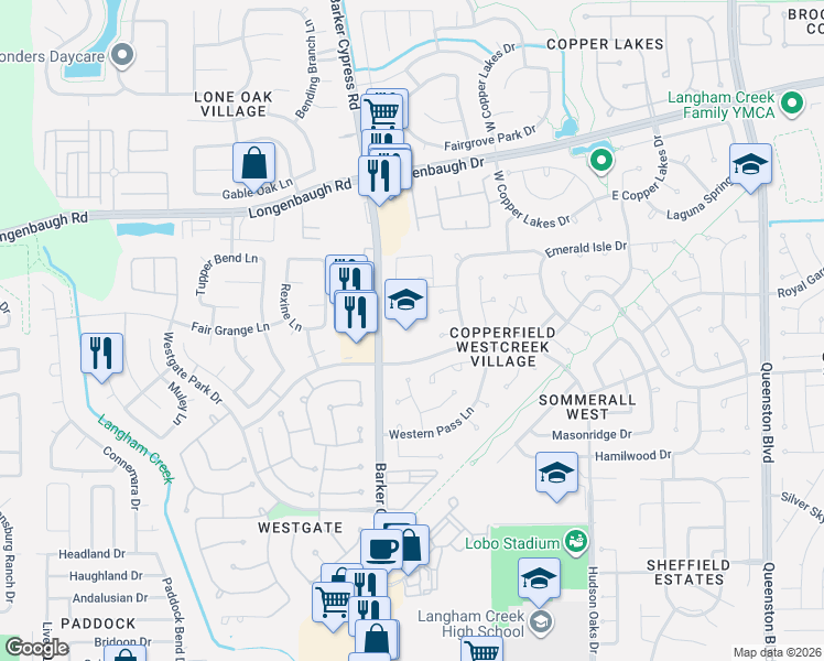 map of restaurants, bars, coffee shops, grocery stores, and more near 18018 Forest Heights Drive in Houston