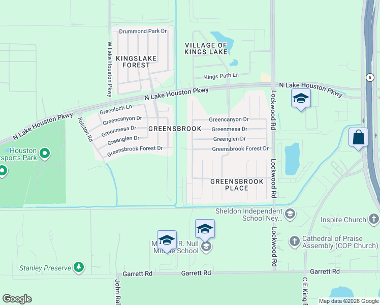 map of restaurants, bars, coffee shops, grocery stores, and more near 12134 Greensbrook Forest Drive in Houston