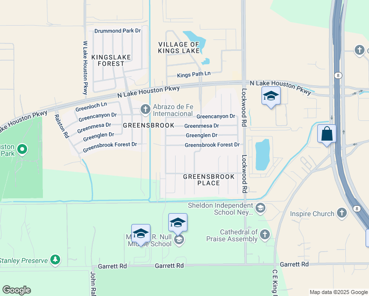 map of restaurants, bars, coffee shops, grocery stores, and more near 12223 Greensbrook Forest Drive in Houston