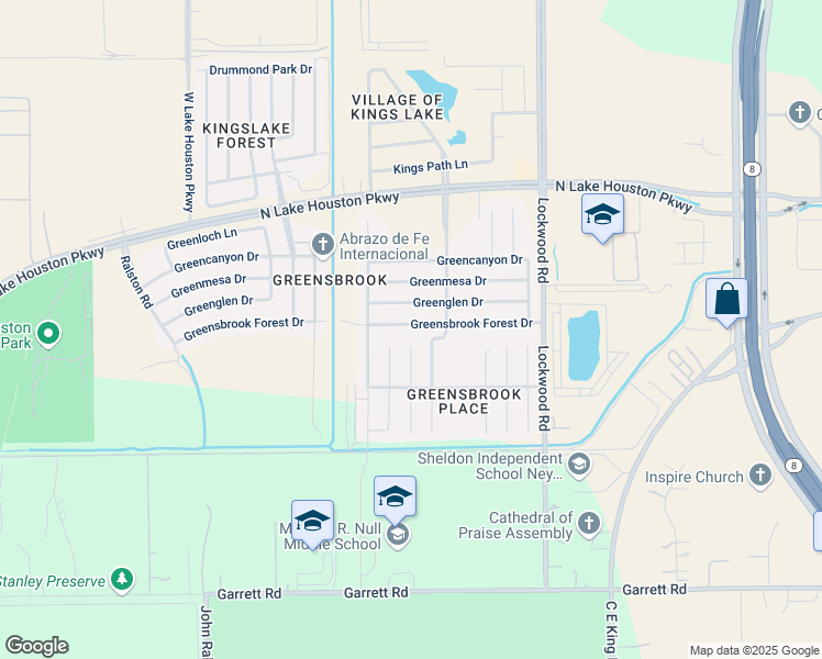 map of restaurants, bars, coffee shops, grocery stores, and more near 12223 Greensbrook Forest Drive in Houston