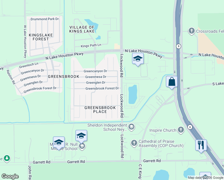 map of restaurants, bars, coffee shops, grocery stores, and more near 12522 Greensbrook Forest Dr in Houston