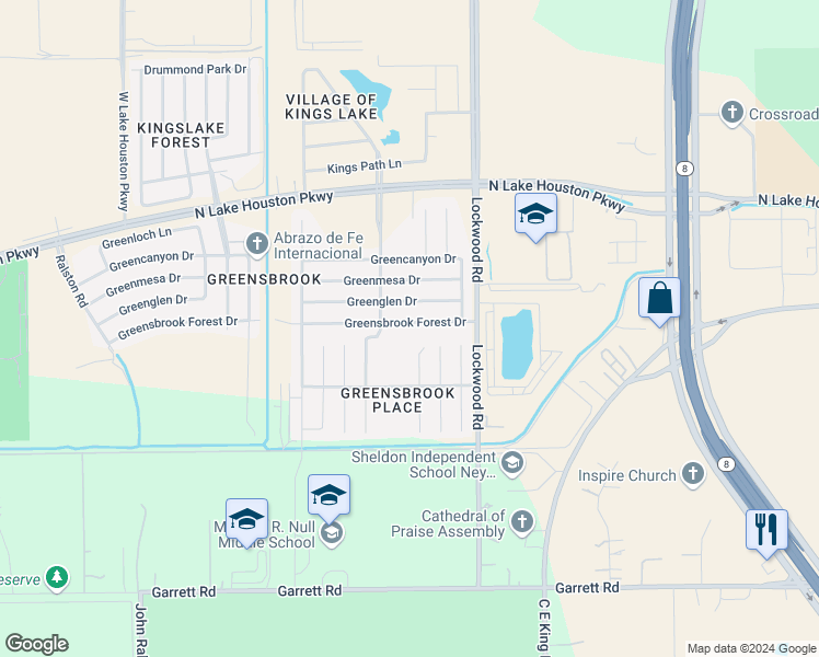 map of restaurants, bars, coffee shops, grocery stores, and more near 12426 Greensbrook Forest Drive in Houston