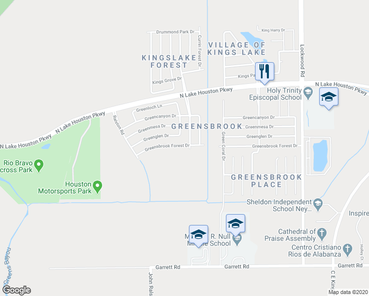 map of restaurants, bars, coffee shops, grocery stores, and more near 11962 Greensbrook Forest Drive in Houston