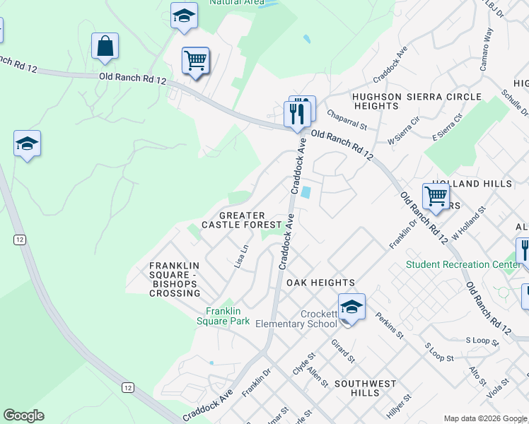 map of restaurants, bars, coffee shops, grocery stores, and more near 1828 Pearce Court in San Marcos