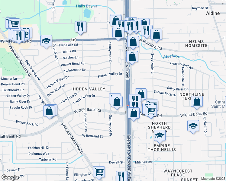 map of restaurants, bars, coffee shops, grocery stores, and more near 806 Saddle Rock Drive in Houston