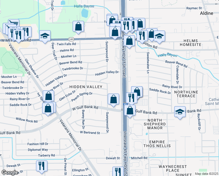 map of restaurants, bars, coffee shops, grocery stores, and more near 806 Saddle Rock Drive in Houston