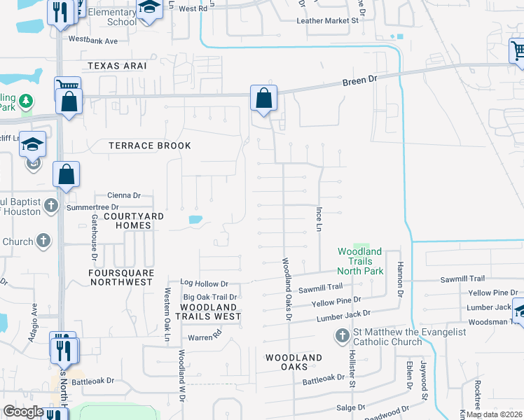 map of restaurants, bars, coffee shops, grocery stores, and more near 7927 Brook Trail Circle in Houston