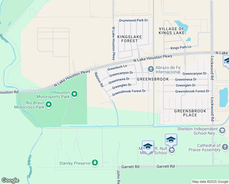 map of restaurants, bars, coffee shops, grocery stores, and more near 11727 Greensbrook Forest Drive in Houston