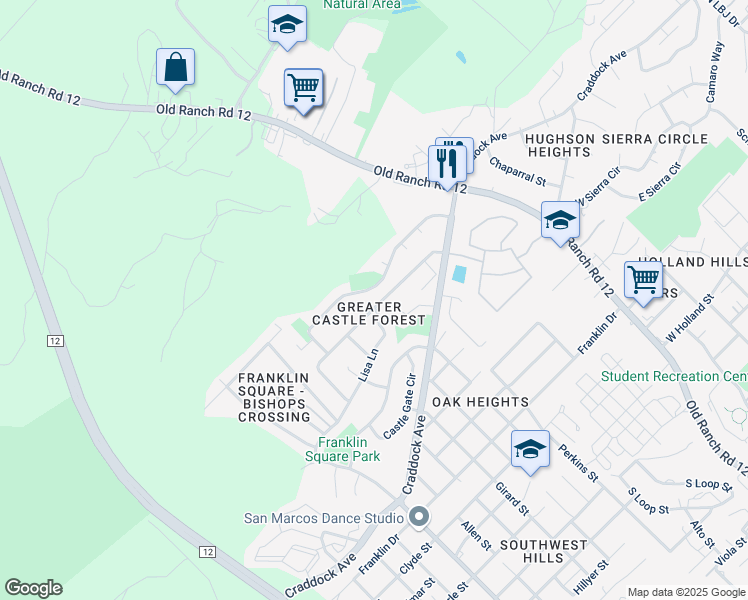 map of restaurants, bars, coffee shops, grocery stores, and more near 1902 Ramona Circle in San Marcos