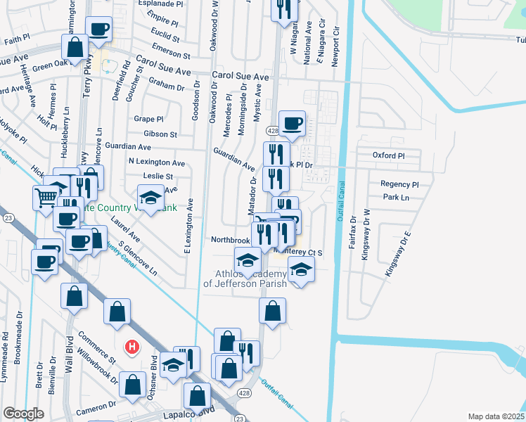 map of restaurants, bars, coffee shops, grocery stores, and more near 852 Behrman Highway in Terrytown