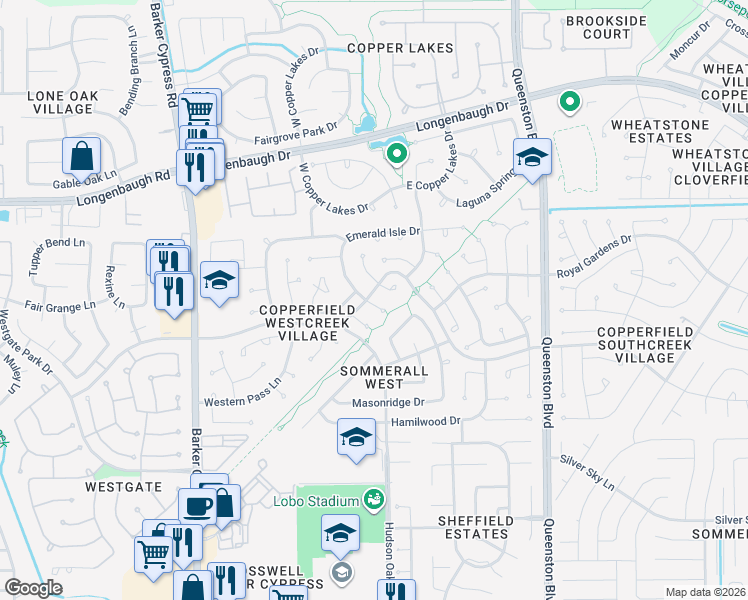 map of restaurants, bars, coffee shops, grocery stores, and more near 7814 Feather Springs Drive in Houston