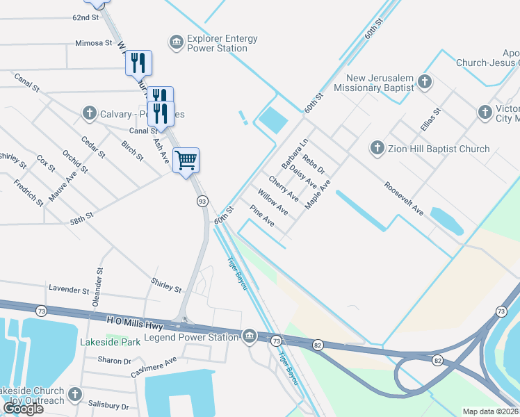 map of restaurants, bars, coffee shops, grocery stores, and more near 6116 Pine Avenue in Port Arthur