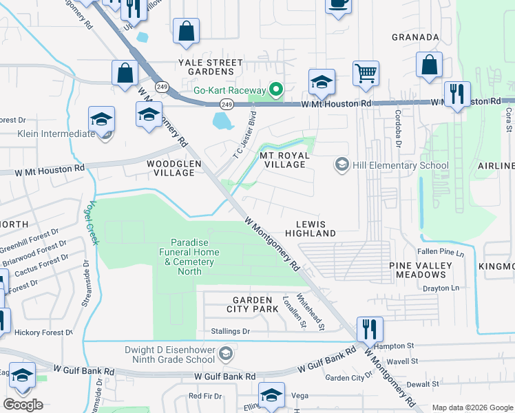 map of restaurants, bars, coffee shops, grocery stores, and more near 10918 Camarillo Court in Houston