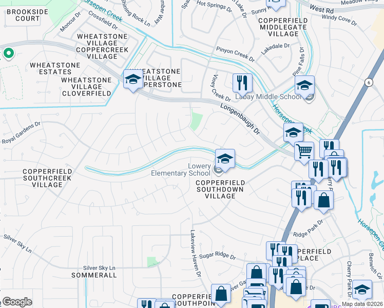 map of restaurants, bars, coffee shops, grocery stores, and more near 16110 Rainbow Lake Road in Houston