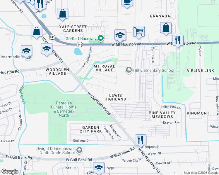 map of restaurants, bars, coffee shops, grocery stores, and more near 2718 Donellan Drive in Houston