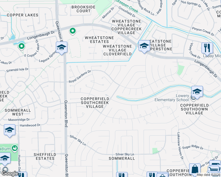 map of restaurants, bars, coffee shops, grocery stores, and more near 7707 Highland Farms Road in Houston
