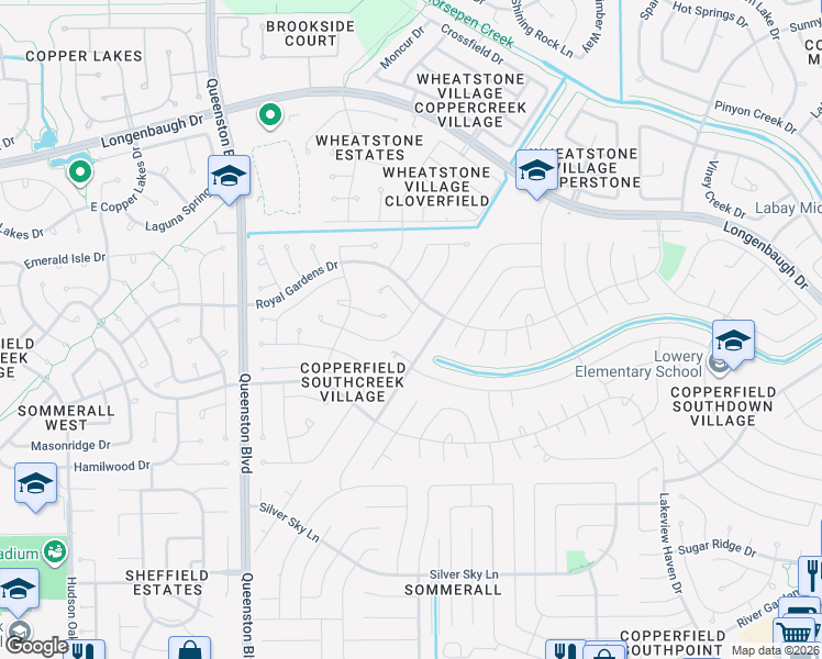map of restaurants, bars, coffee shops, grocery stores, and more near 7707 Highland Farms Road in Houston
