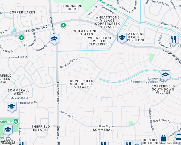 map of restaurants, bars, coffee shops, grocery stores, and more near 7707 Highland Farms Road in Houston