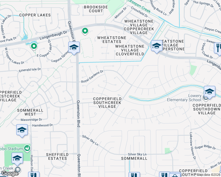 map of restaurants, bars, coffee shops, grocery stores, and more near 7611 Highland Farms Road in Houston