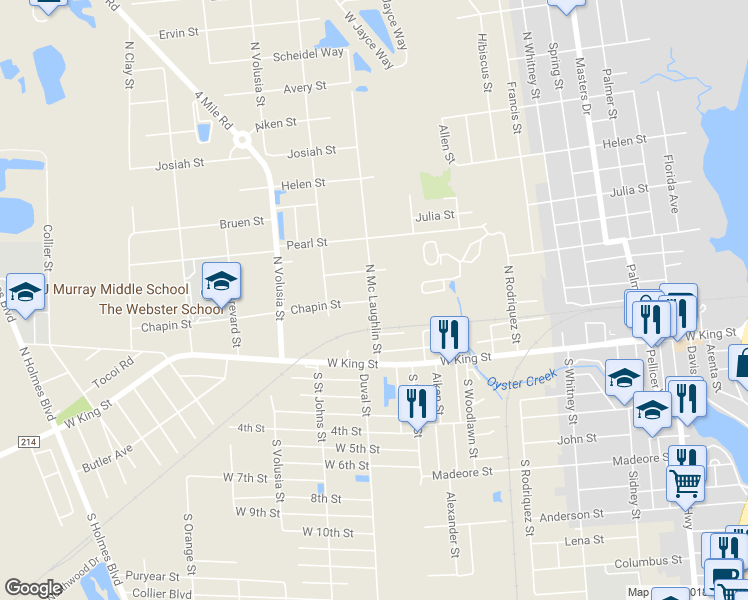 map of restaurants, bars, coffee shops, grocery stores, and more near 200 North Mc Laughlin Street in Saint Augustine