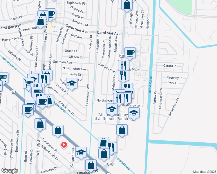 map of restaurants, bars, coffee shops, grocery stores, and more near 849 Mystic Avenue in Terrytown