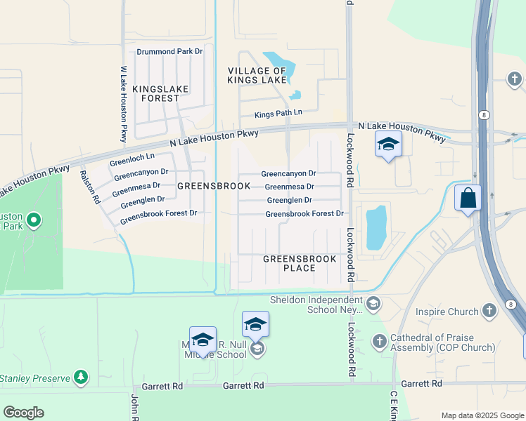 map of restaurants, bars, coffee shops, grocery stores, and more near 12223 Greensbrook Forest Drive in Houston