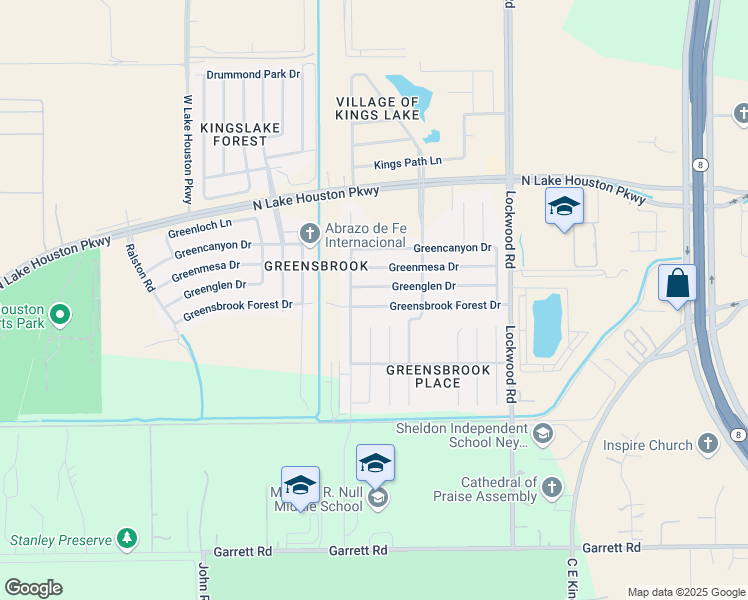 map of restaurants, bars, coffee shops, grocery stores, and more near 12223 Greensbrook Forest Drive in Houston
