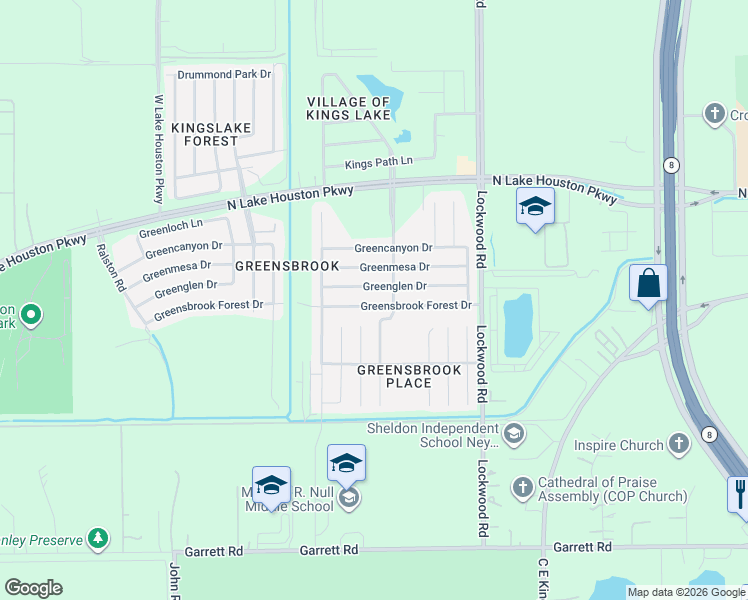 map of restaurants, bars, coffee shops, grocery stores, and more near 12318 Greensbrook Forest Drive in Houston