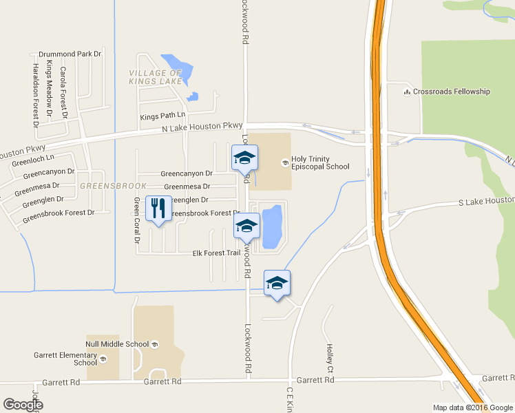 map of restaurants, bars, coffee shops, grocery stores, and more near 11802 Lockwood Road in Houston