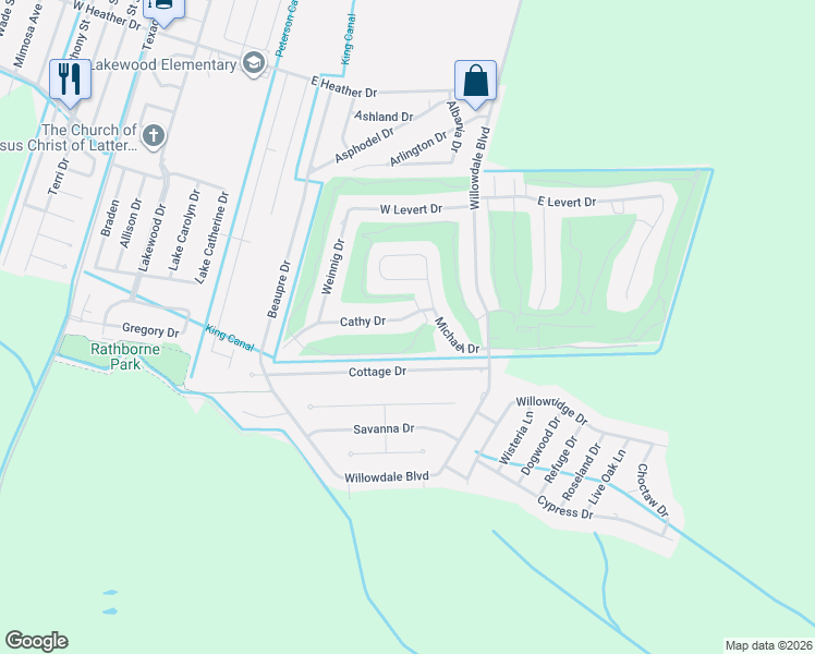 map of restaurants, bars, coffee shops, grocery stores, and more near 8 Cathy Drive in Luling